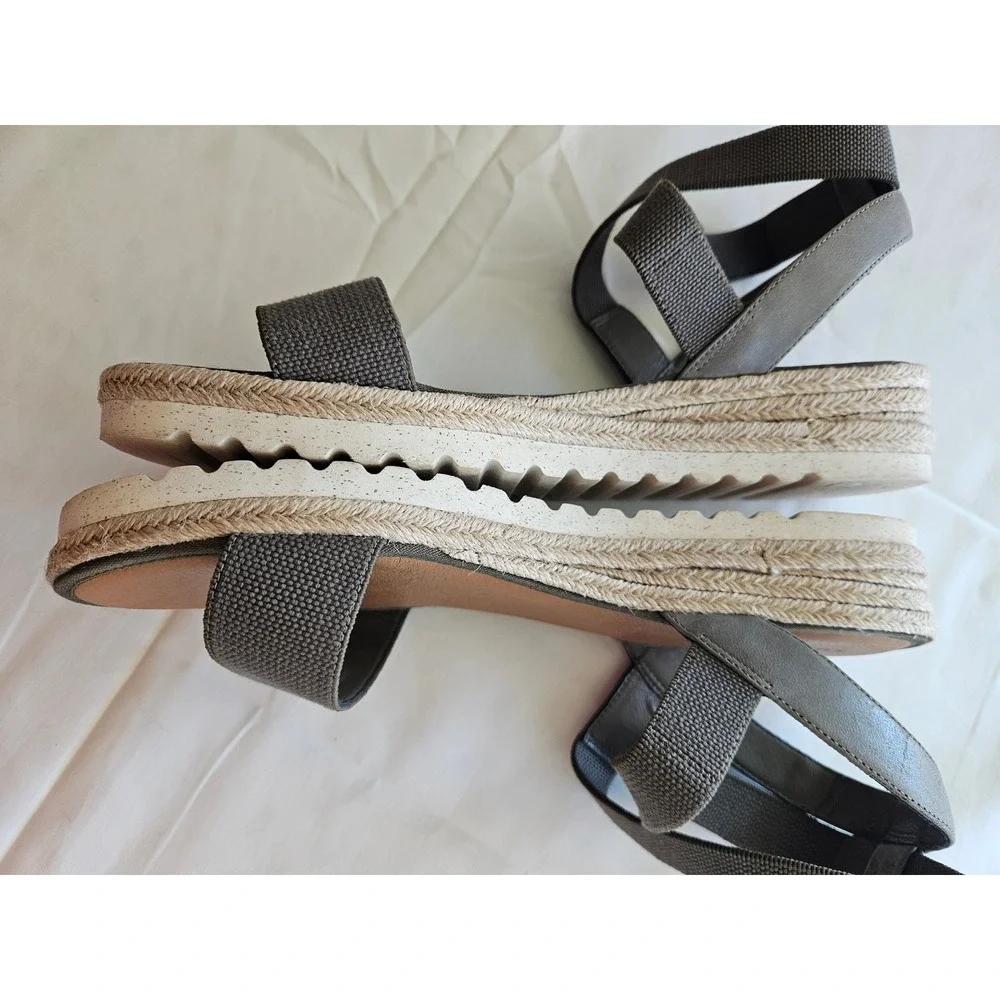 Lucky‎ Brand Women Gray Canvas Espadrille Wedge Sandals Ankle Strap Platform